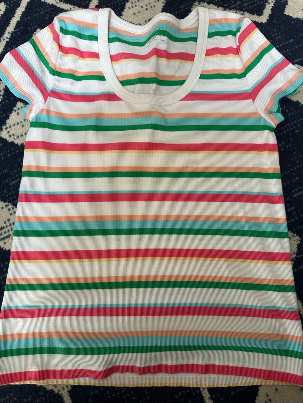 Talbots Striped Ribbed Knit tee. in Teal, Green, Pink, Yellow, White Size L NWOT